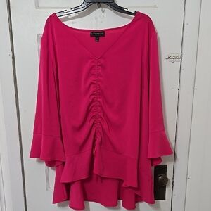 LANE BRYANT PLUS SIZE 28 BERRY PINK RUFFLE SLEEVE AND HEM BLOUSE 😍